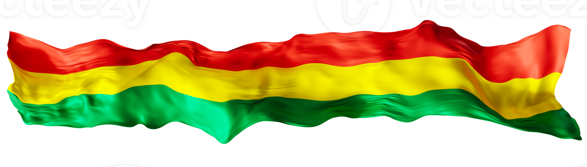 Stylized flag of Bolivia, waving in the wind, on transparent background. Footer, header or divider. Cut out wide, panoramic element. Banner for patriotic themes or national event promotions. 3D. png