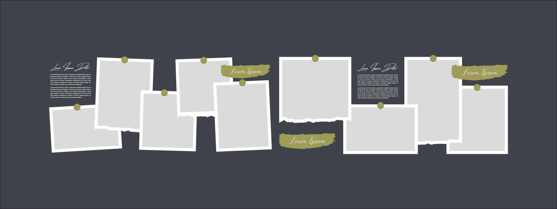 Pictures or photos frame collage, page grid layout abstract photo frames and digital photo wall template vector