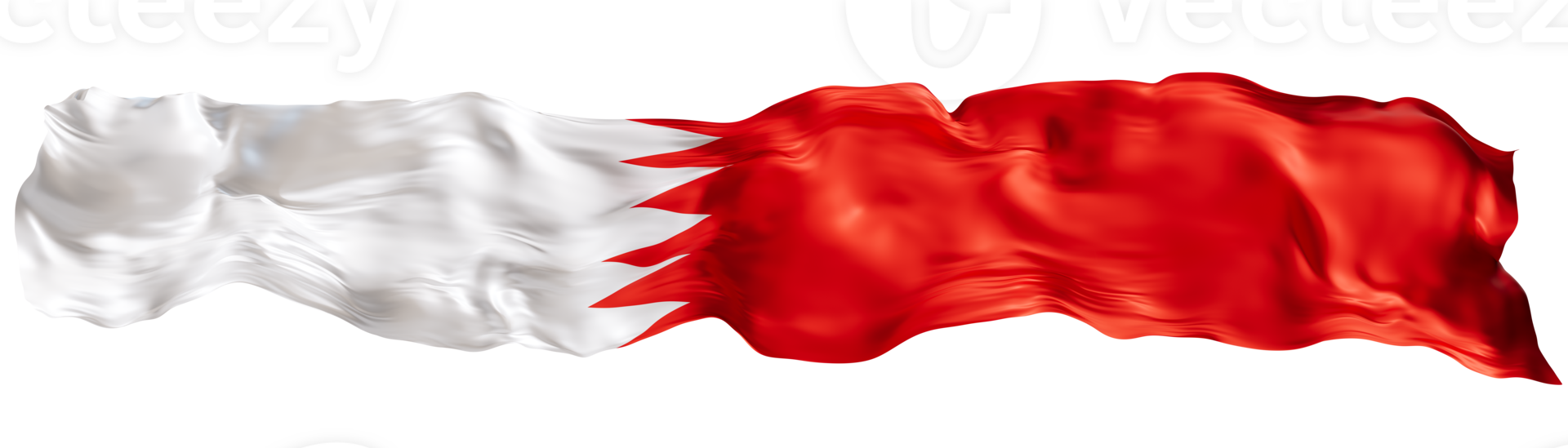 Stylized flag of Bahrain, waving in the wind, on transparent background. Footer, header or divider. Cut out wide, panoramic element. Banner for patriotic themes or national event promotions. 3D. png