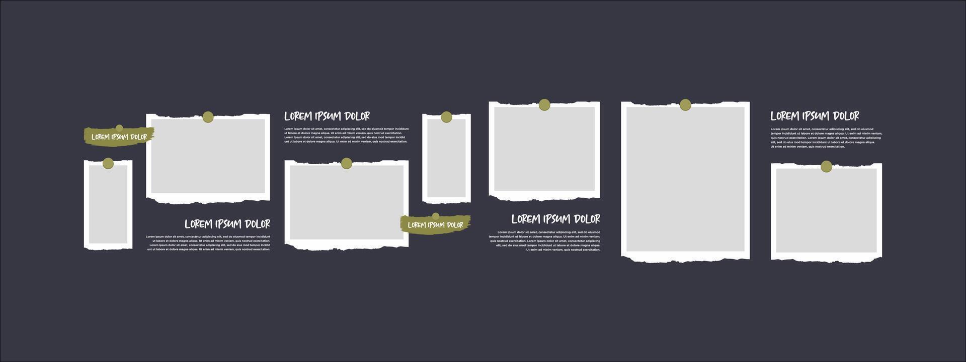 Pictures or photos frame collage and digital photo wall template vector