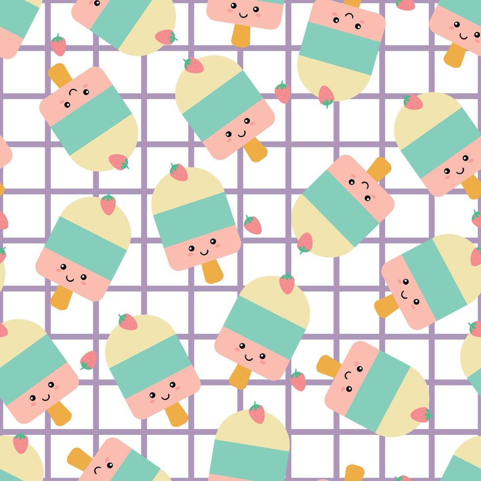 Seamless pattern with cute ice cream cartoons for fabric prints, textiles, gift wrapping paper. children's flat and colorful style vector