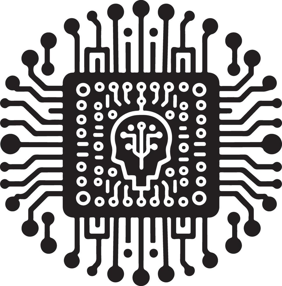 Quad core processor glyph icon. Four core microprocessor. Microchip vector