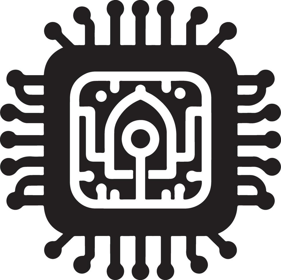 AI processor glyph icon. Microprocessor for artificial intelligence system. vector