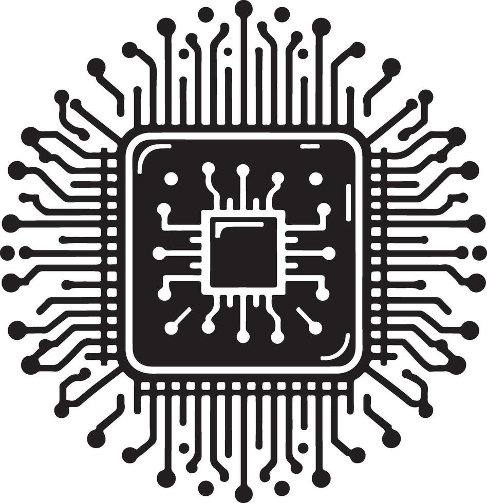 Central Processing Unit Silhouette Icon. Micro Chip Board, Digital Technology vector
