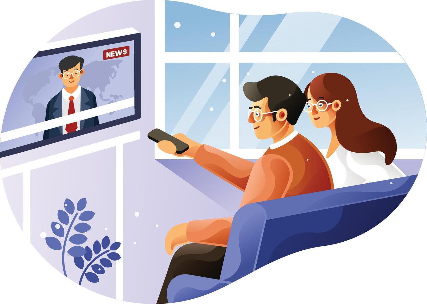 Family watching daily news program on television vector