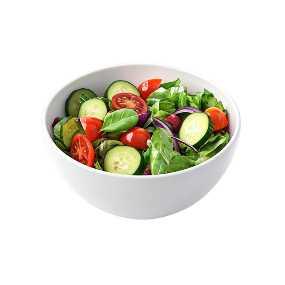 Fresh Salad Bowl with Tomatoes, Cucumbers, and Peppers On Transparent Background. png