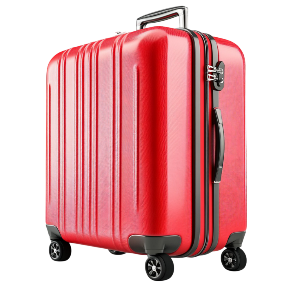 Red Suitcase on Wheels Isolated on Transparent Background. png