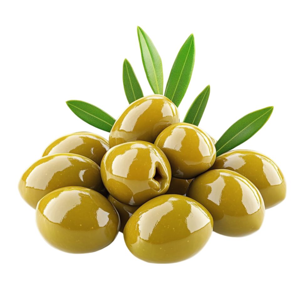 Fresh Olives with Leaves on Transparent Background. png