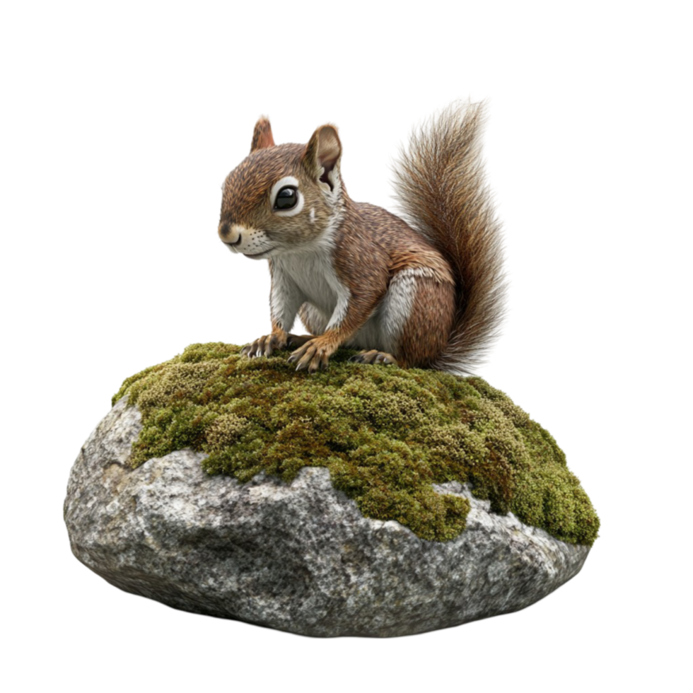 Cute Squirrel Resting on Rocks Transparent Background. png