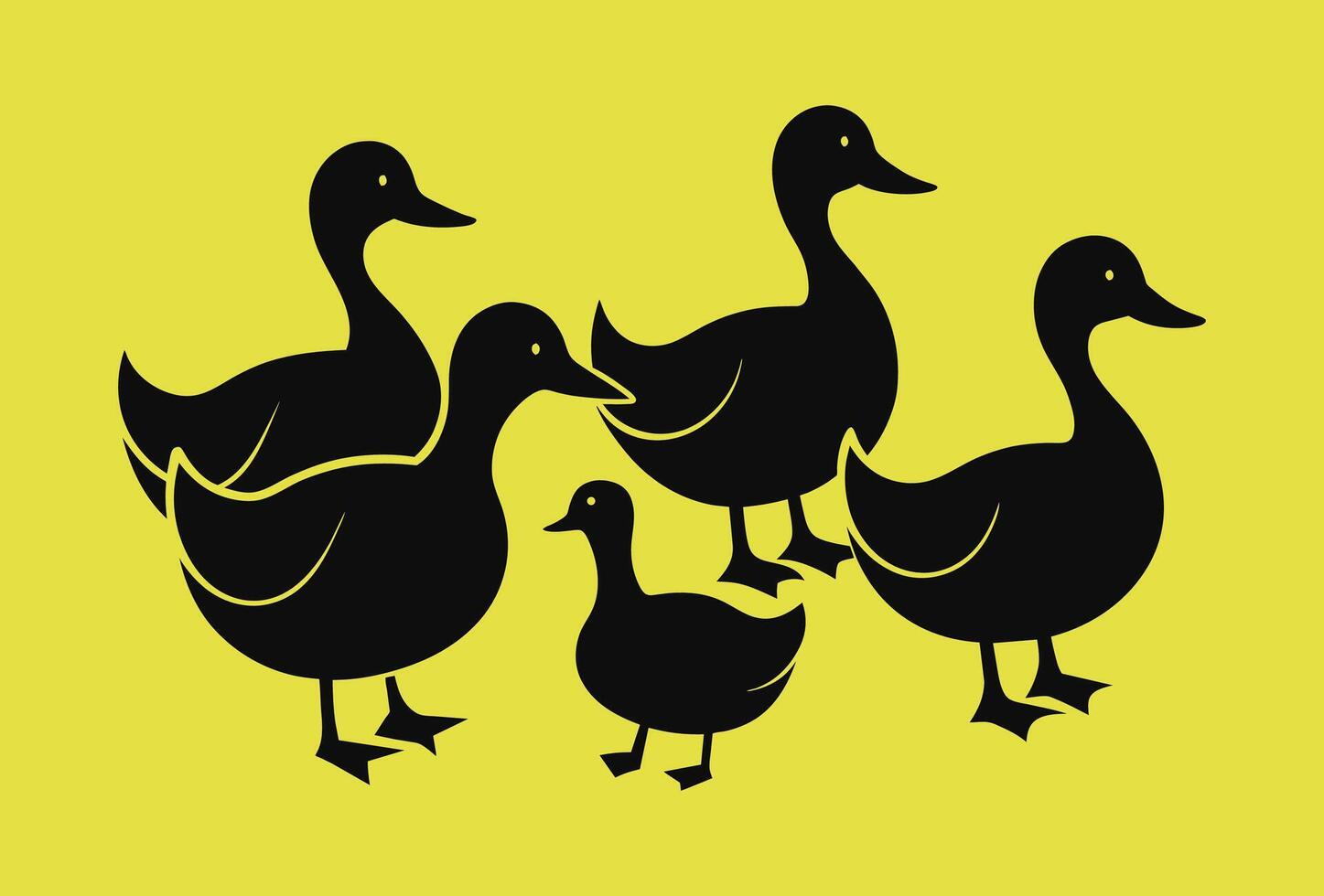 Duck Family Silhouette on Yellow Background vector