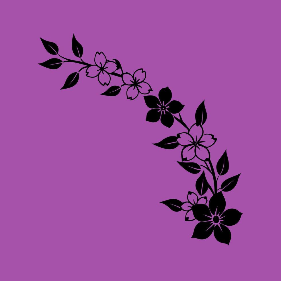 A black and white illustration of a branch with flowers vector
