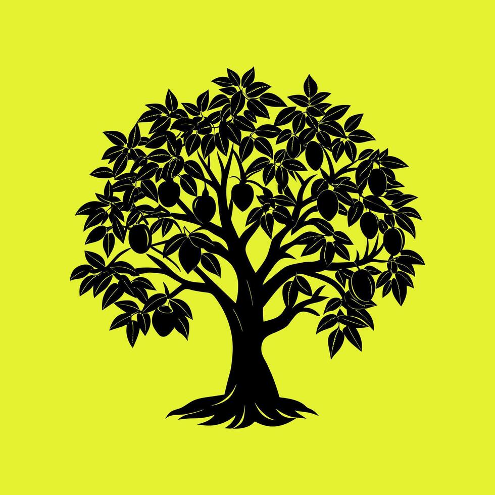 A Mango Tree Silhouette on Yellow vector