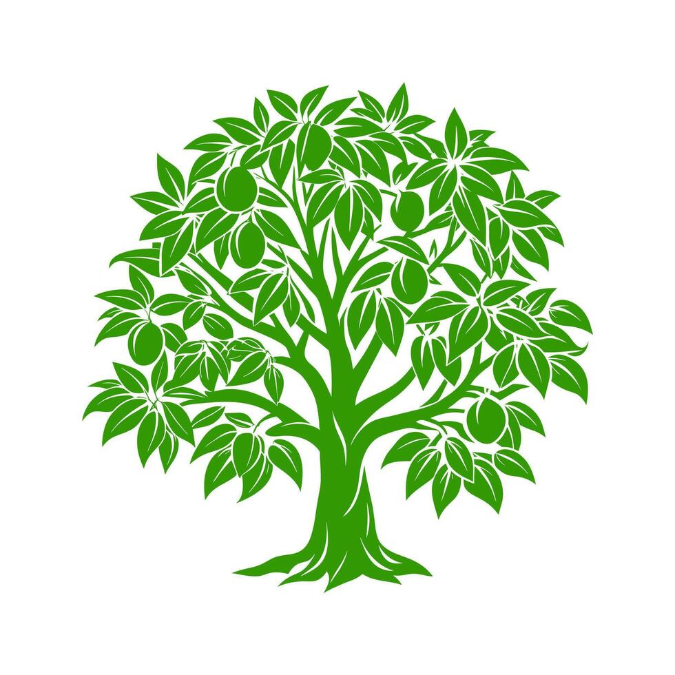 A Mango Tree Silhouette in Green vector