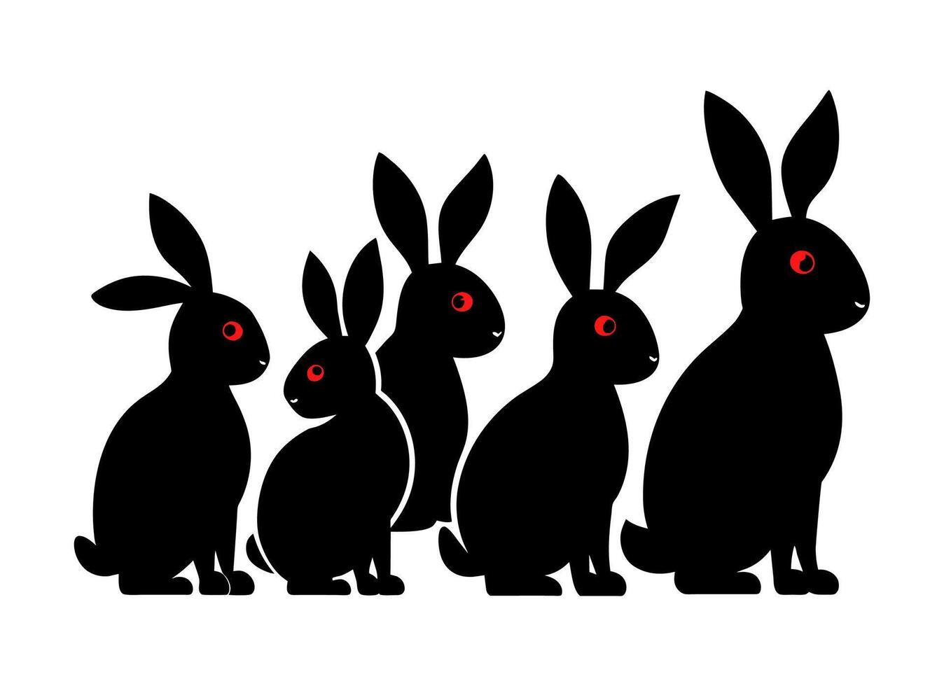 Black Bunnies Silhouette With Red Eyes vector