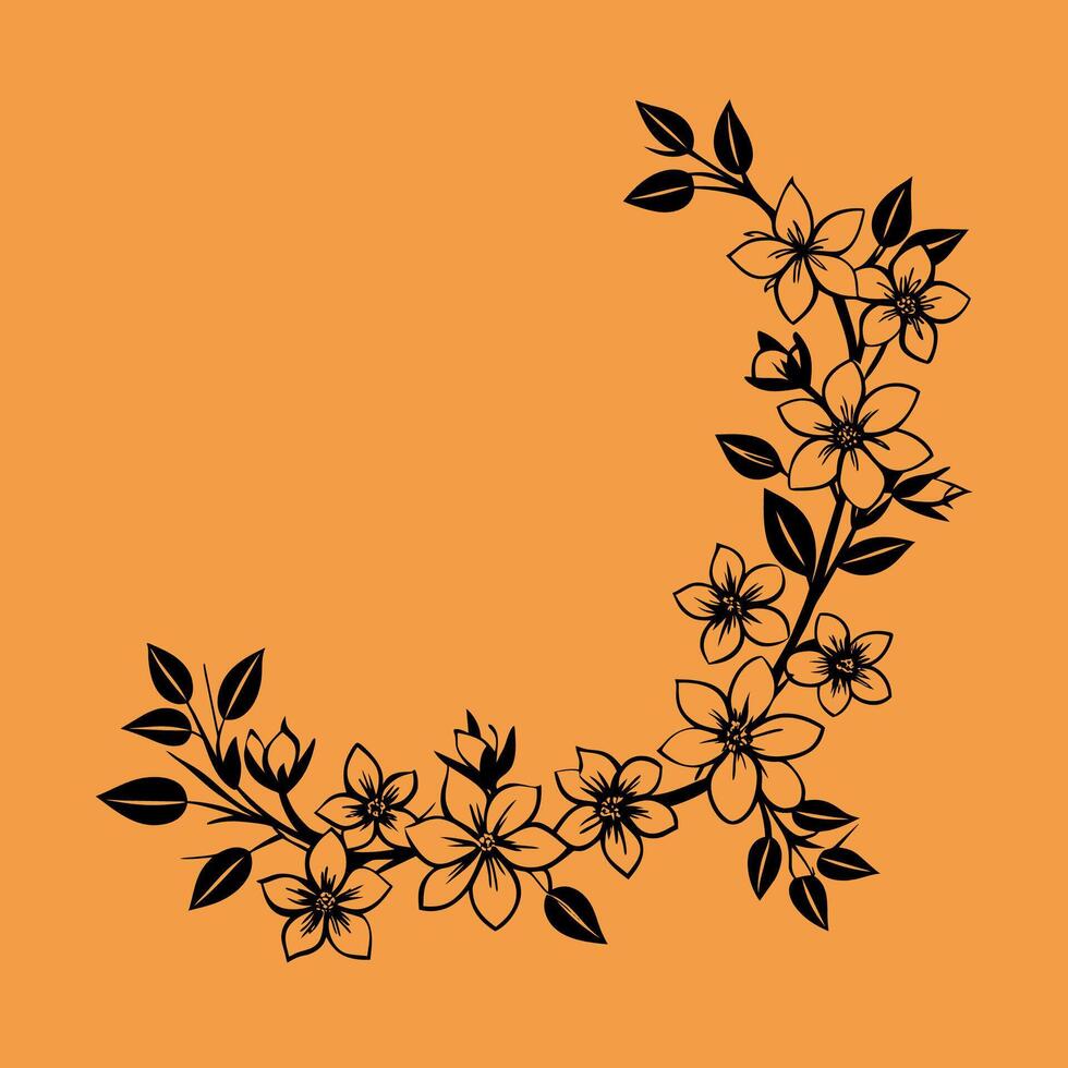 A black and white floral wreath on an orange background vector