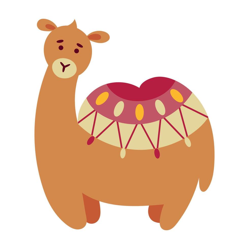 Cute camel in hand draw flat style.Animal isolated on white background. illustration.Kids, childish graphic. Farm, wild, zoo, forest animals.Cartoon. vector