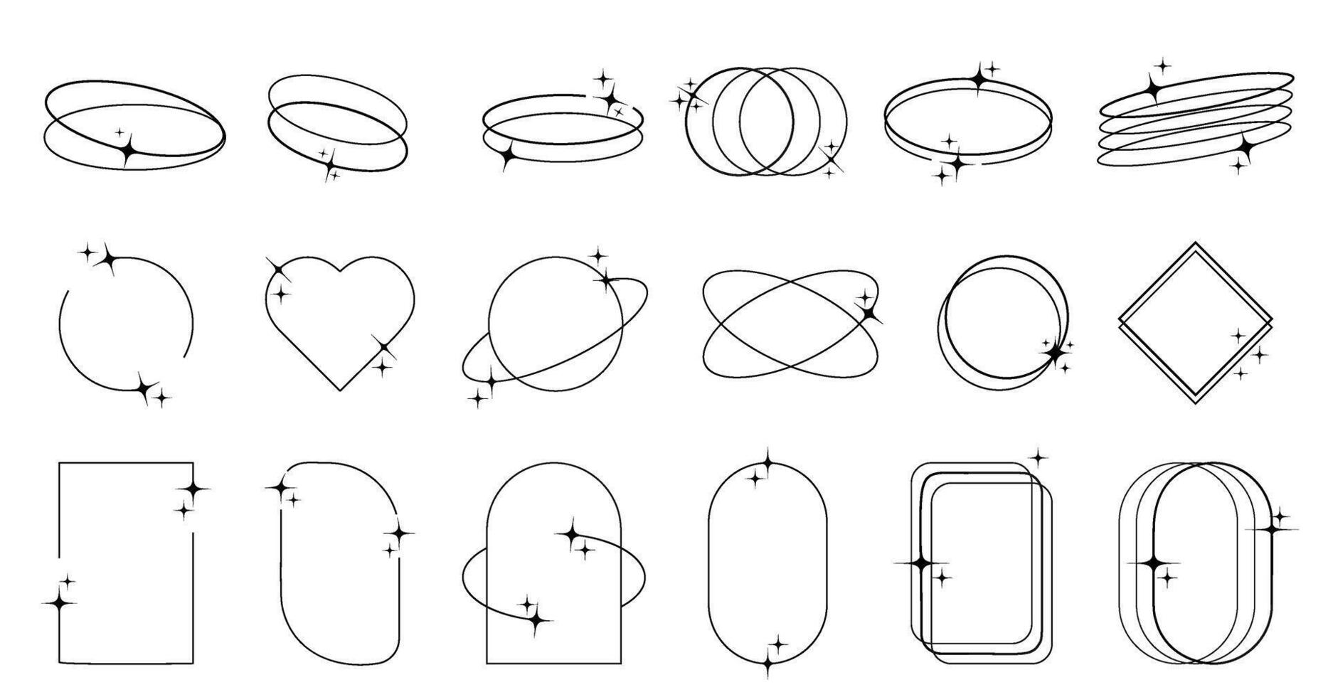 Y2k frames. Minimalist line frames in trendy retro style. Retro aesthetic design vector