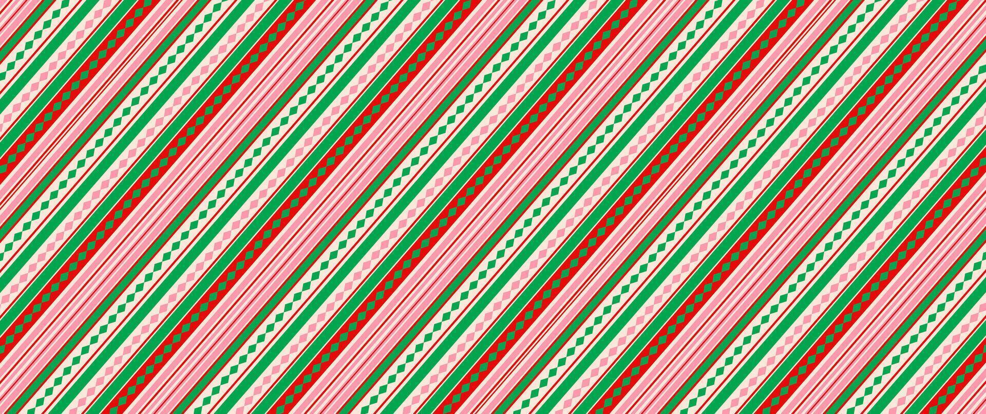 Christmas Stripe Background in tones of Red and Green colors. Diagonal abstract pattern. vector