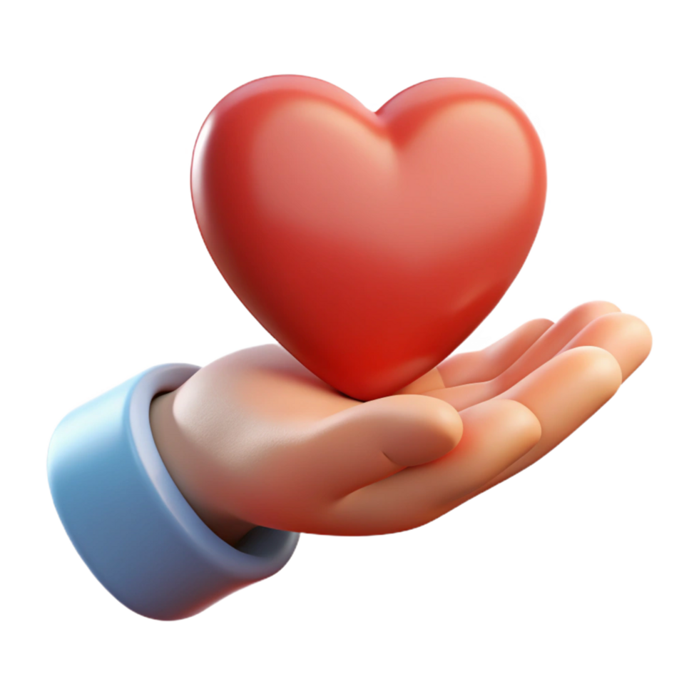Distinctive 3D Hand Holding Love Icon with Fine Rendering and Transparent Background, Tailored for High End Digital Design Projects png