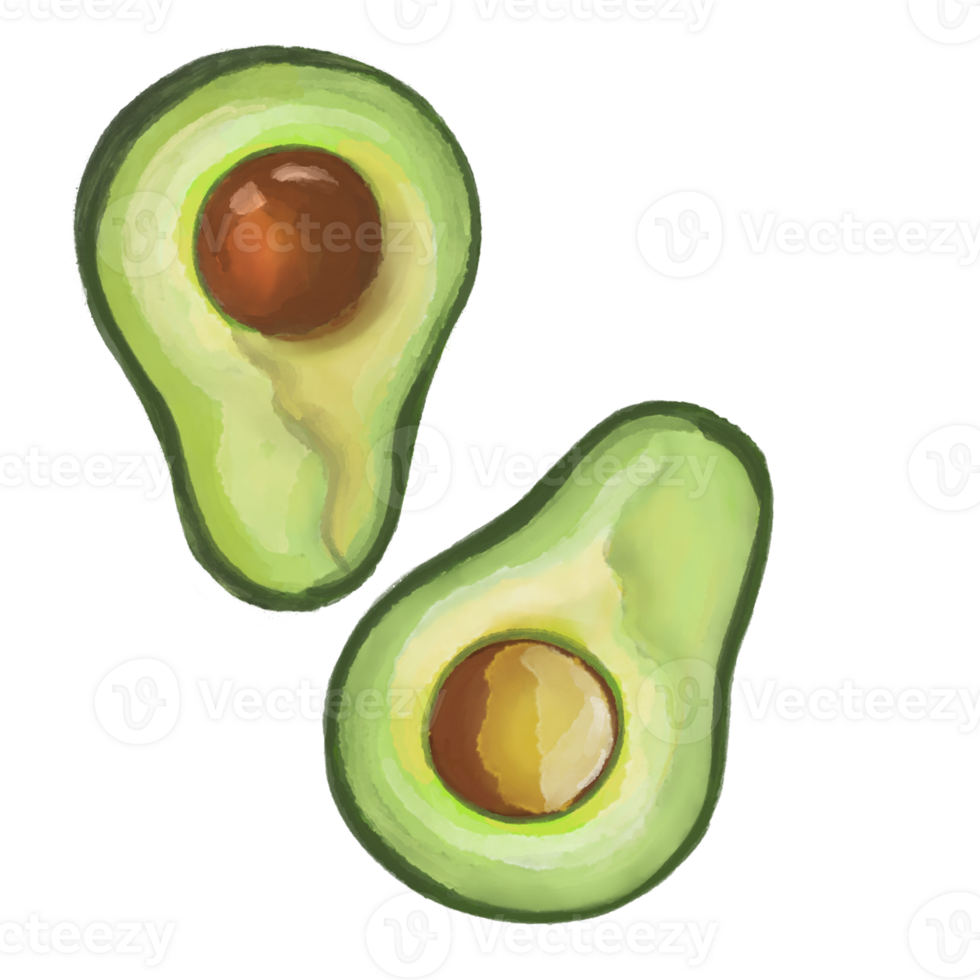 Two halves of ripe avocado, watercolor png