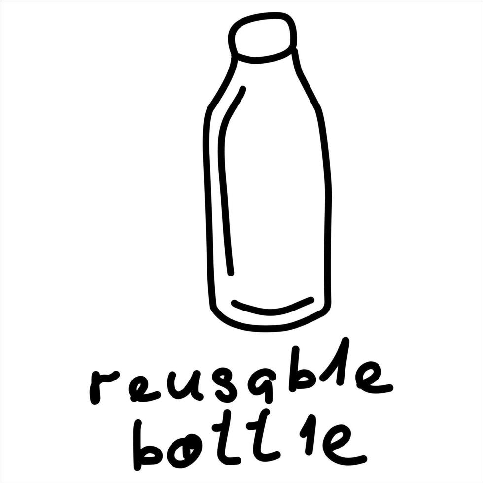 Reusable bottle illustration, with inscription, Hand drawn illustration vector