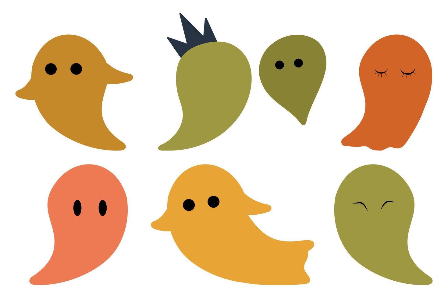 Set of multicolored ghost illustrations isolated on white background, king gost, cartoon illustration vector