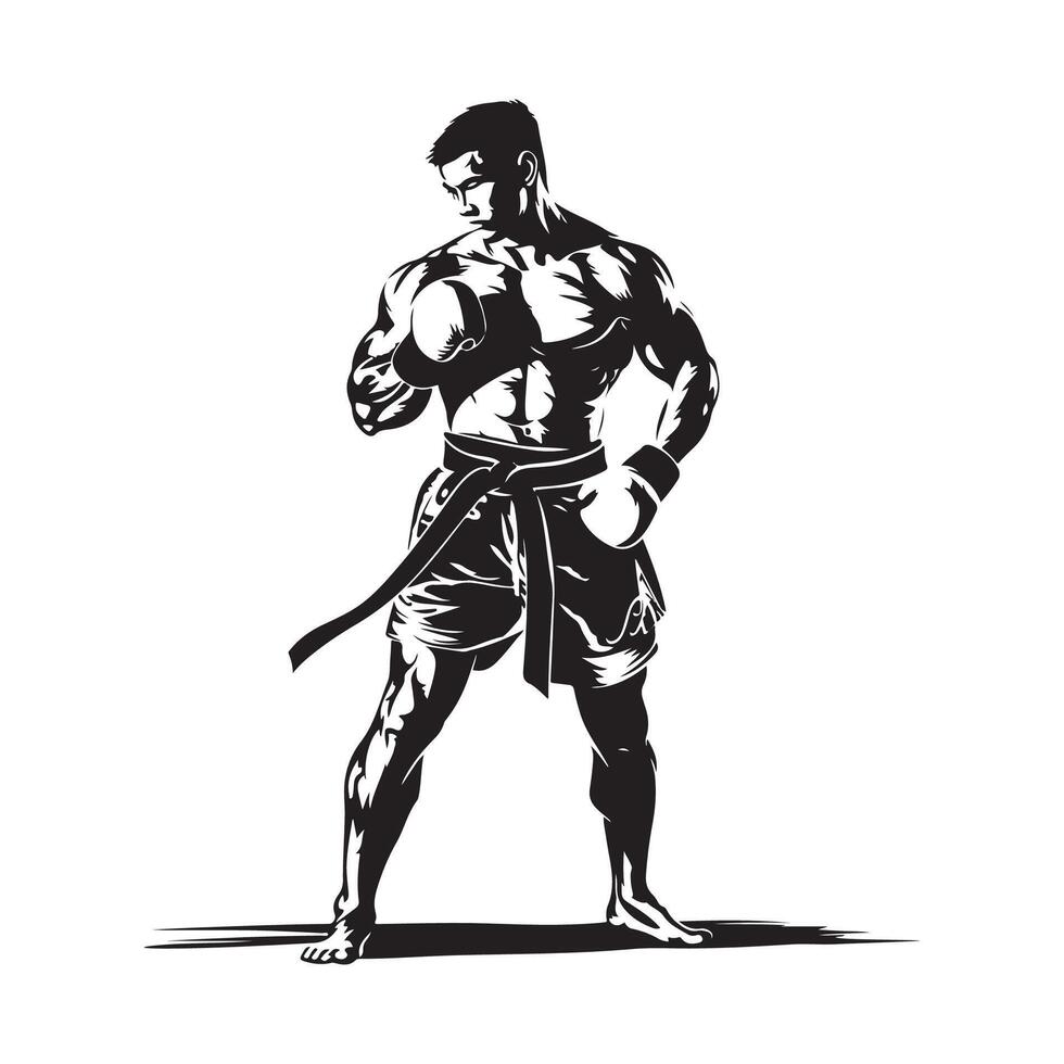 Muay thai fighter in fight pose tai boxing Stock Imag vector
