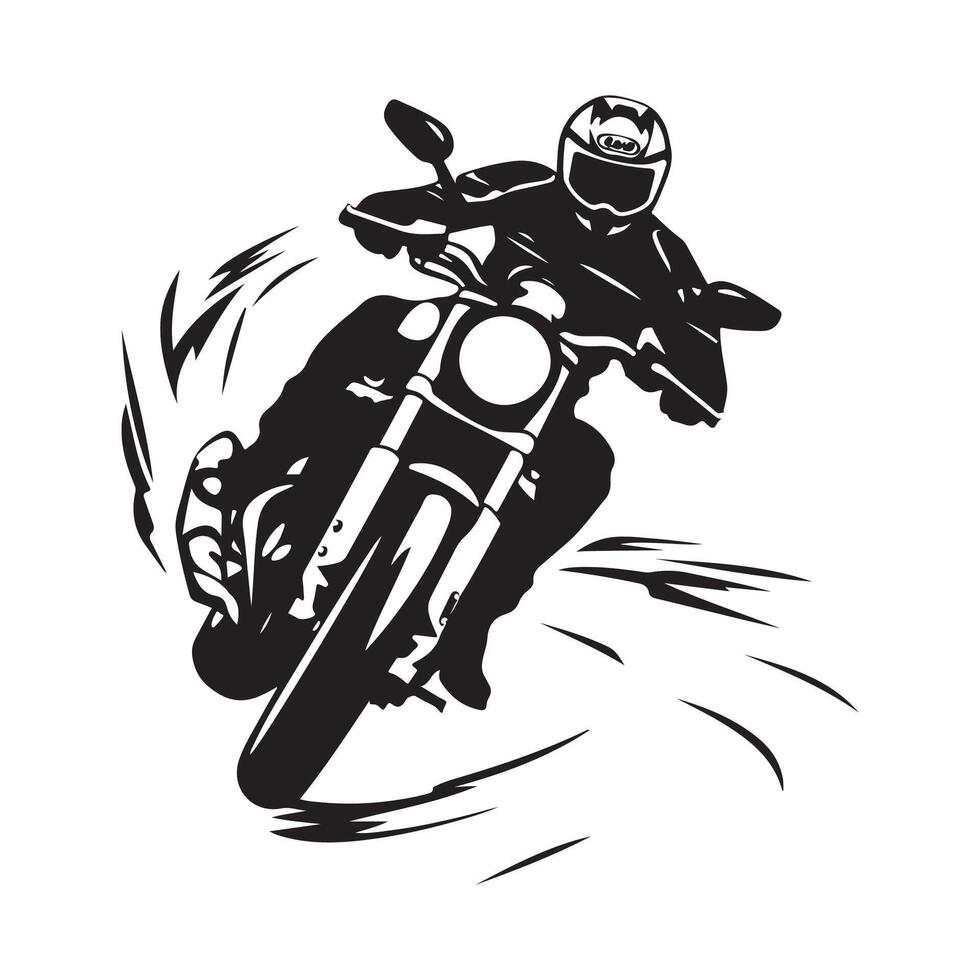 Man On Motorcycle Silhouette image. Biker rides a motorcycle silhouette Stock Image isolated on white vector