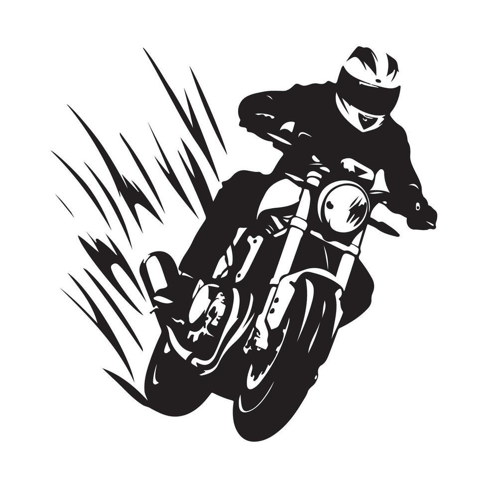 Man On Motorcycle Silhouette image. Biker rides a motorcycle silhouette Stock Image isolated on white vector
