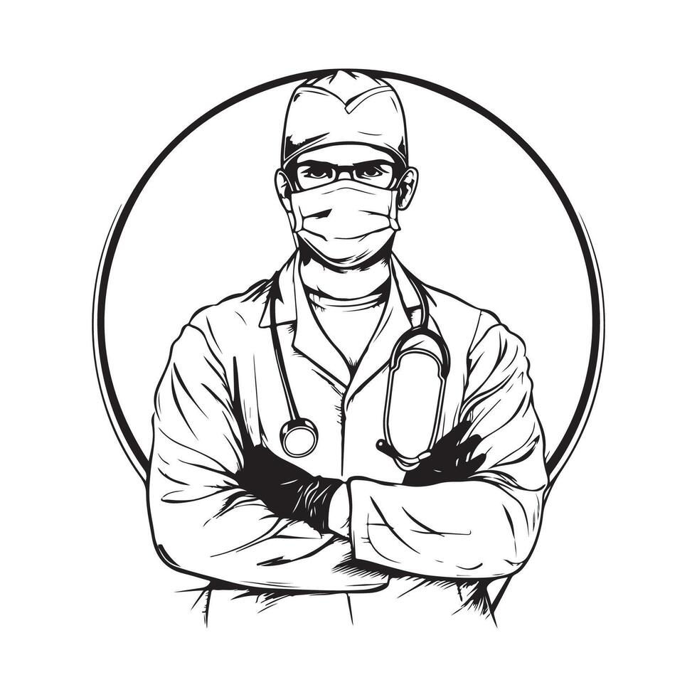 Doctor Face stock Illustration , Front Stock image isolated on white background vector