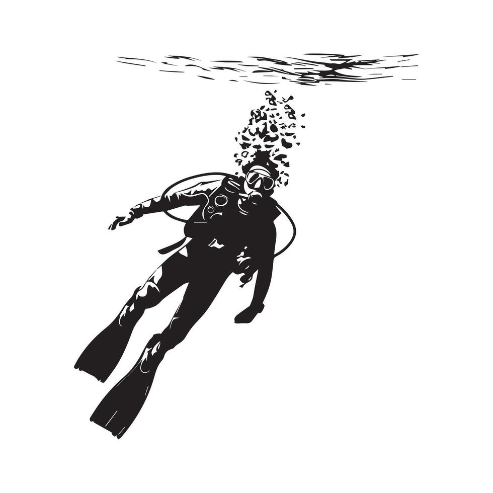 Scuba Diving Water Activity Hobby Silhouette image isolated on white background vector