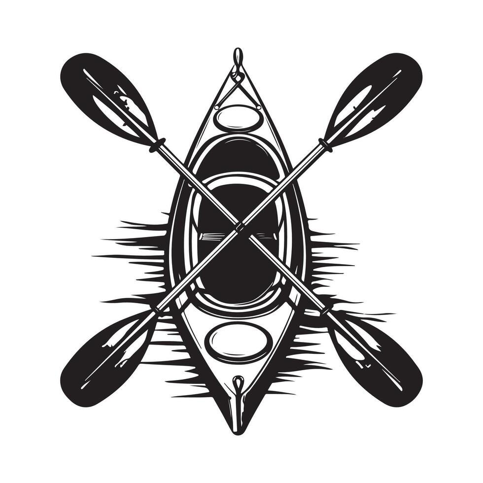 Crossed Paddles Images. Kayak and two crossed paddles Stock illustration in vintage monochrome style isolated on white vector