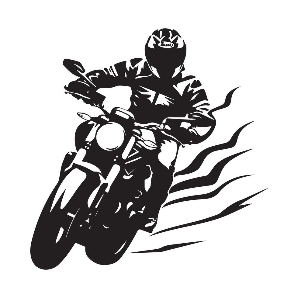 Man On Motorcycle Silhouette image. Biker rides a motorcycle silhouette Stock Image isolated on white vector