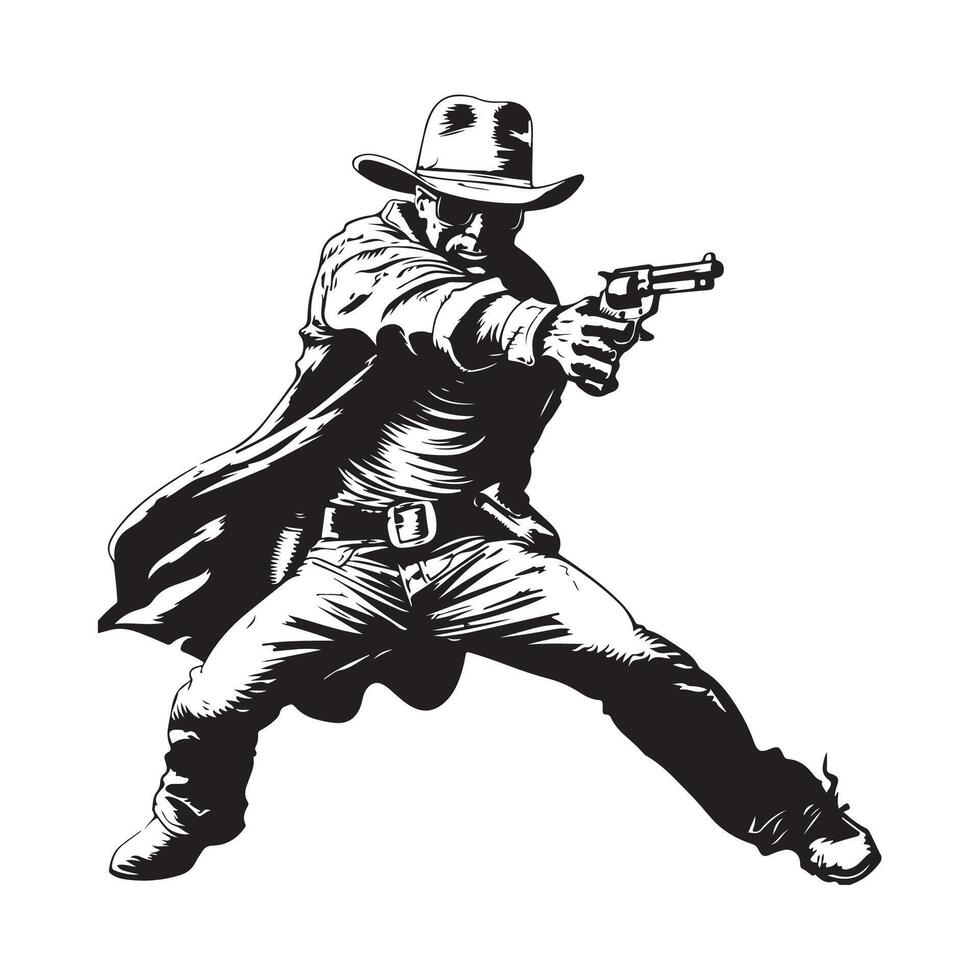 Bandit Stock Images. Silhouette of bandit in action with gun on white background Stock image vector