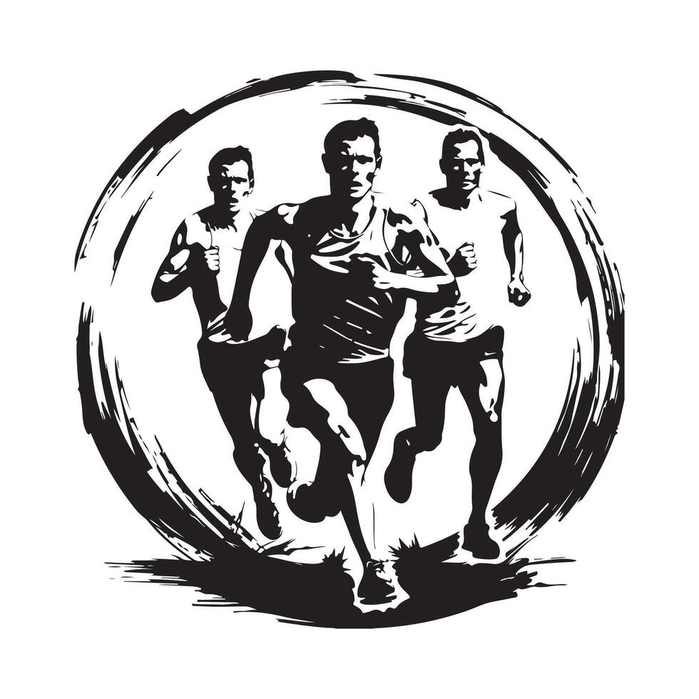 Group Runners Silhouette Stock Illustrations. Sport running Stock image isolated on white background vector