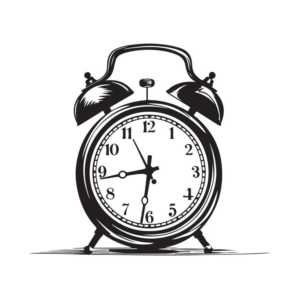 Realistic black alarm clock. Classic black table clock isolated on a white vector