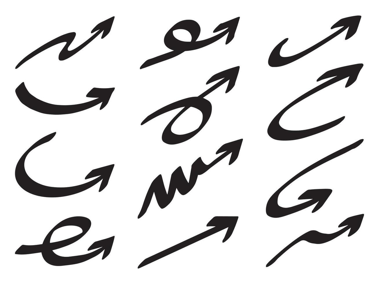 Hand drawn bold arrow mark icons , Isolated white background vector