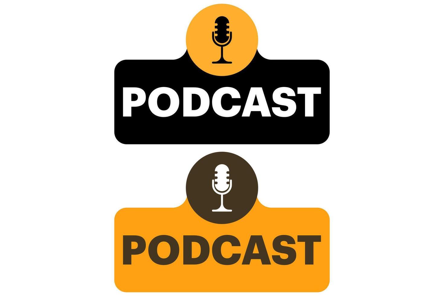Podcast Concept. Badge, icon, stamp. speaking into microphone and recording audio podcast or live online interview. Browse audio currently listening on smartphone. podcast stock illustration. vector
