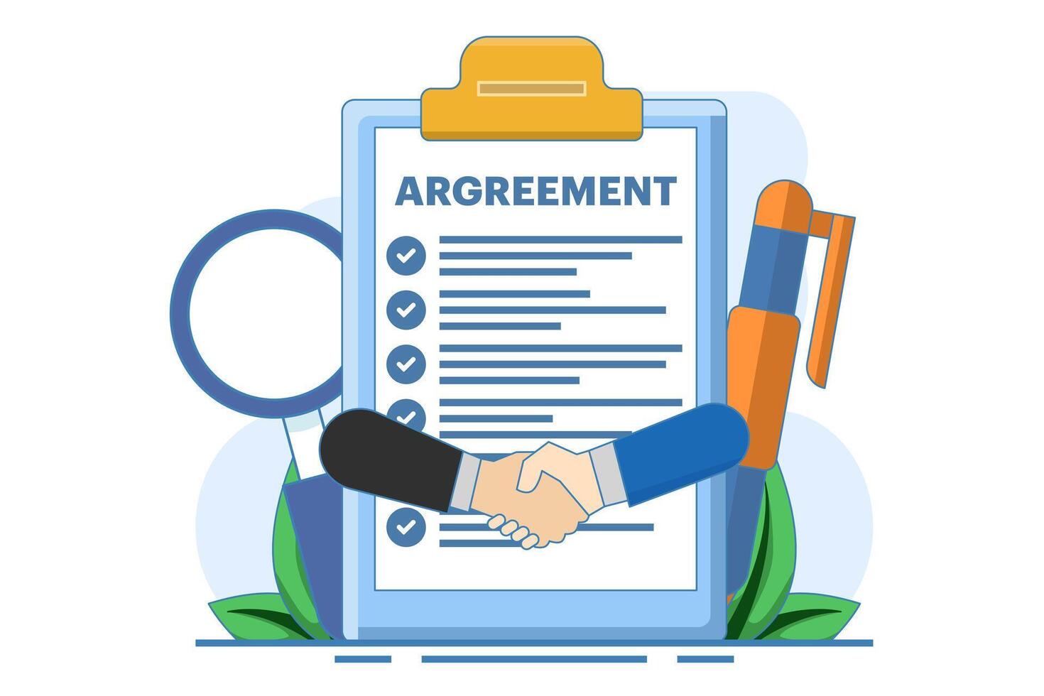 Concept of online agreement, Business Partnership, Collaboration, Company policy, Business agreement, Company rules and regulations, Company law and business ethics, Startup contract. vector