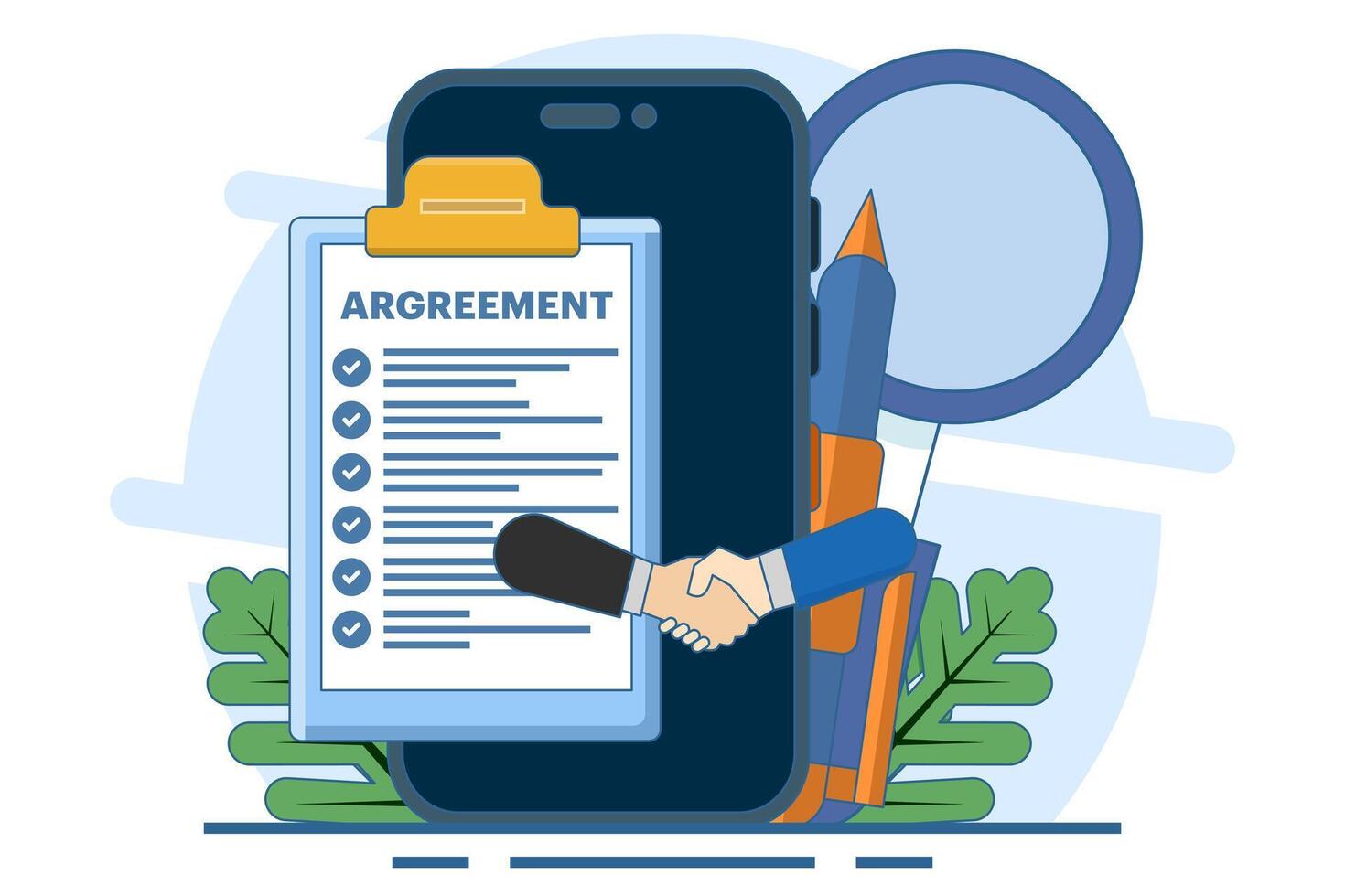 Concept of online agreement, Business Partnership, Collaboration, Company policy, Business agreement, Company rules and regulations, Company law and business ethics, Startup contract. vector