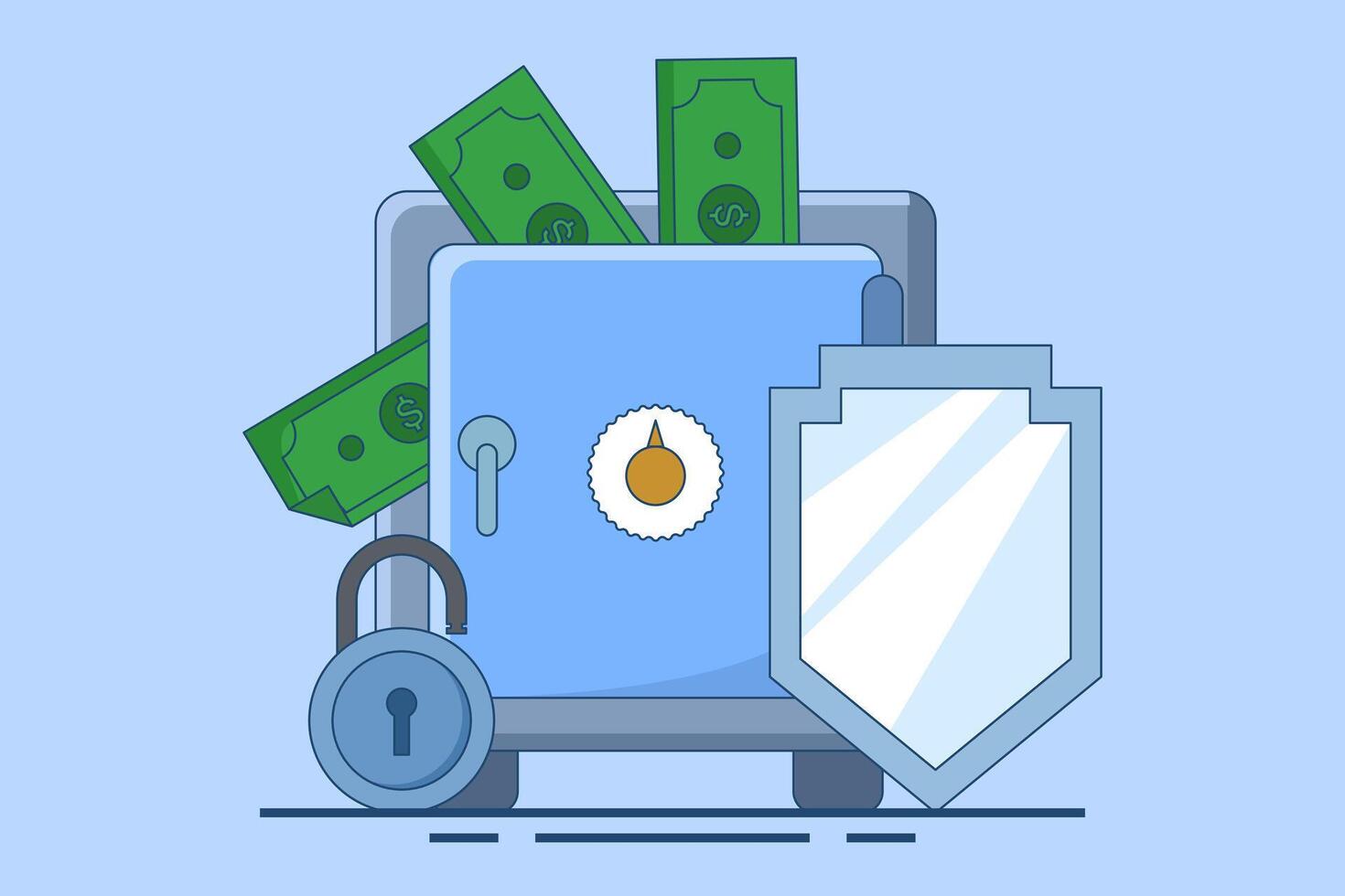 Safe deposit box concept, money storage with protection. Bank or safe deposit box concept. Flat illustration on background. vector