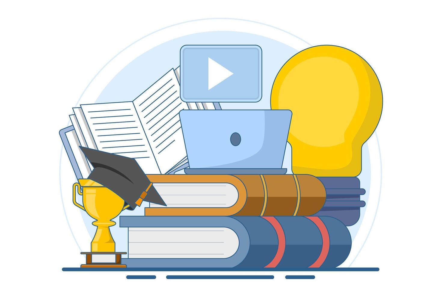 Concept of online education or distance learning, e-learning, online courses, online webinars, tutorials, webinars, online business training, computer education, flat illustration. vector
