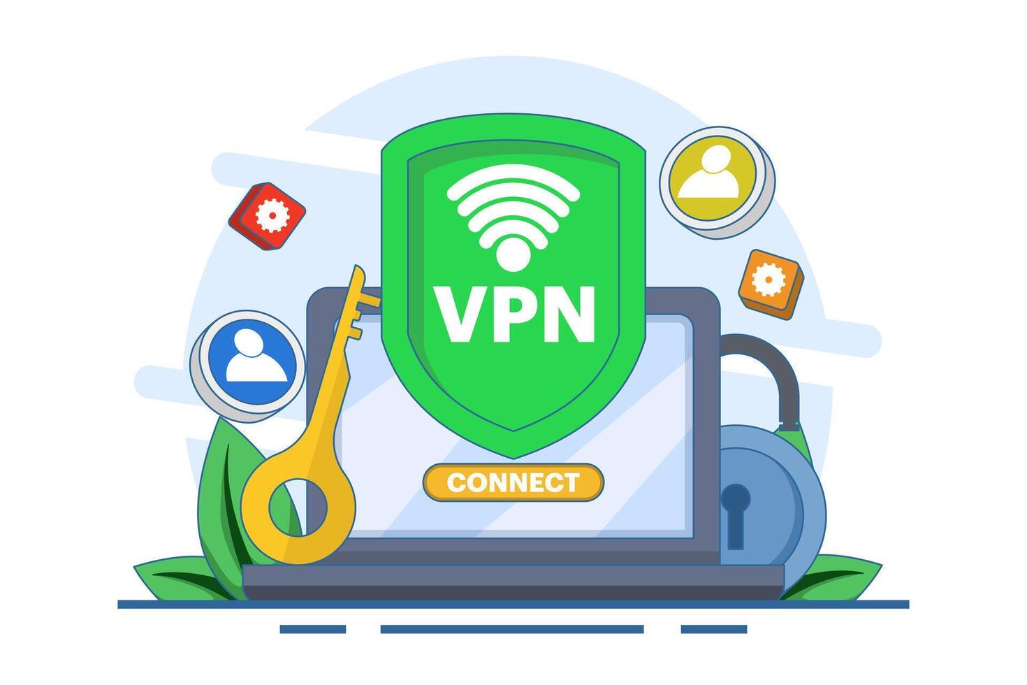 Virtual private network concept, Secure web traffic, Secure router access, Security on the internet, Encrypted data transfer, Remote server, VPN access, Digital personal data protection. . vector