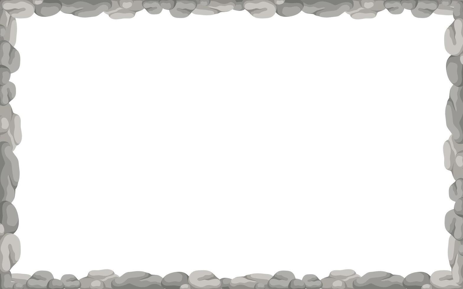Rectangle Stone Frame, Rectangular Rocks Border. Empty Cartoon Frame Made Of Small Stones. vector