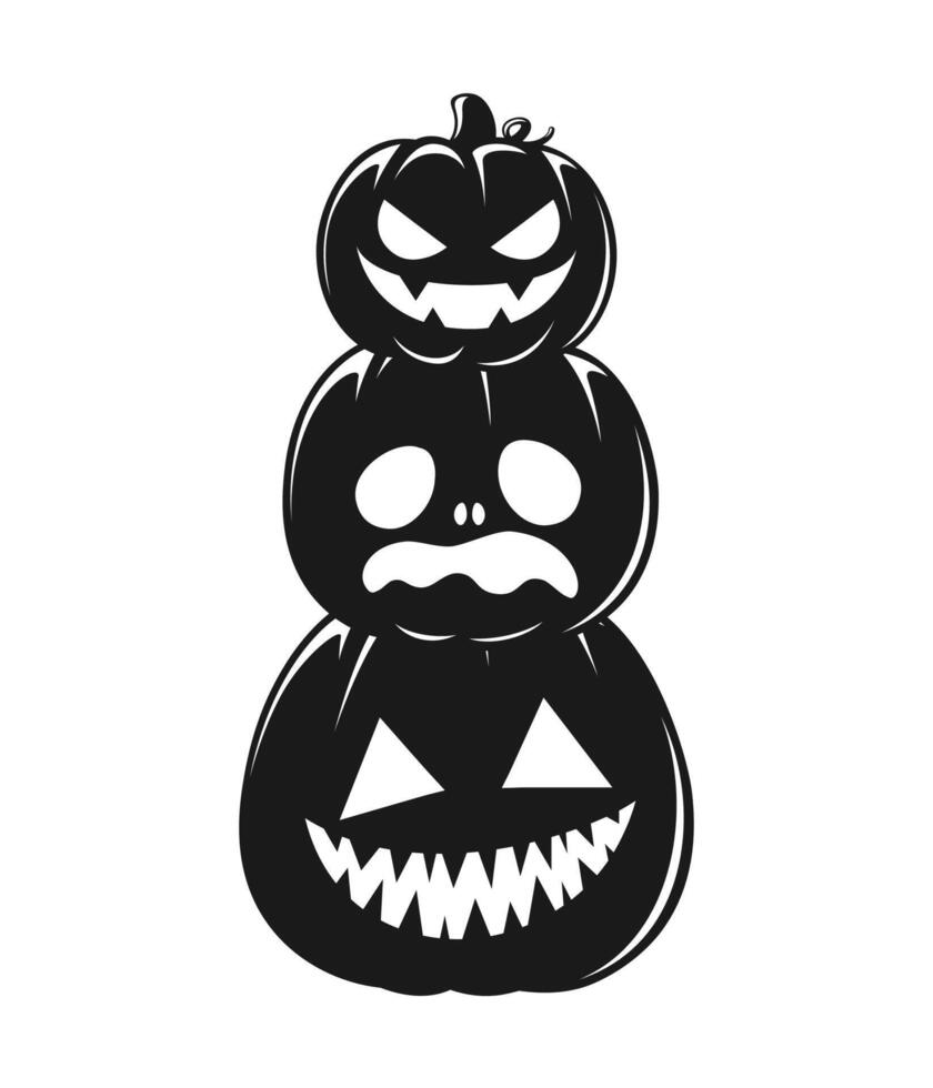 Stack of Jack O Lanterns Silhouette, Cute Funny Halloween Pumpkins, Creepy Spooky Scary Decorations vector