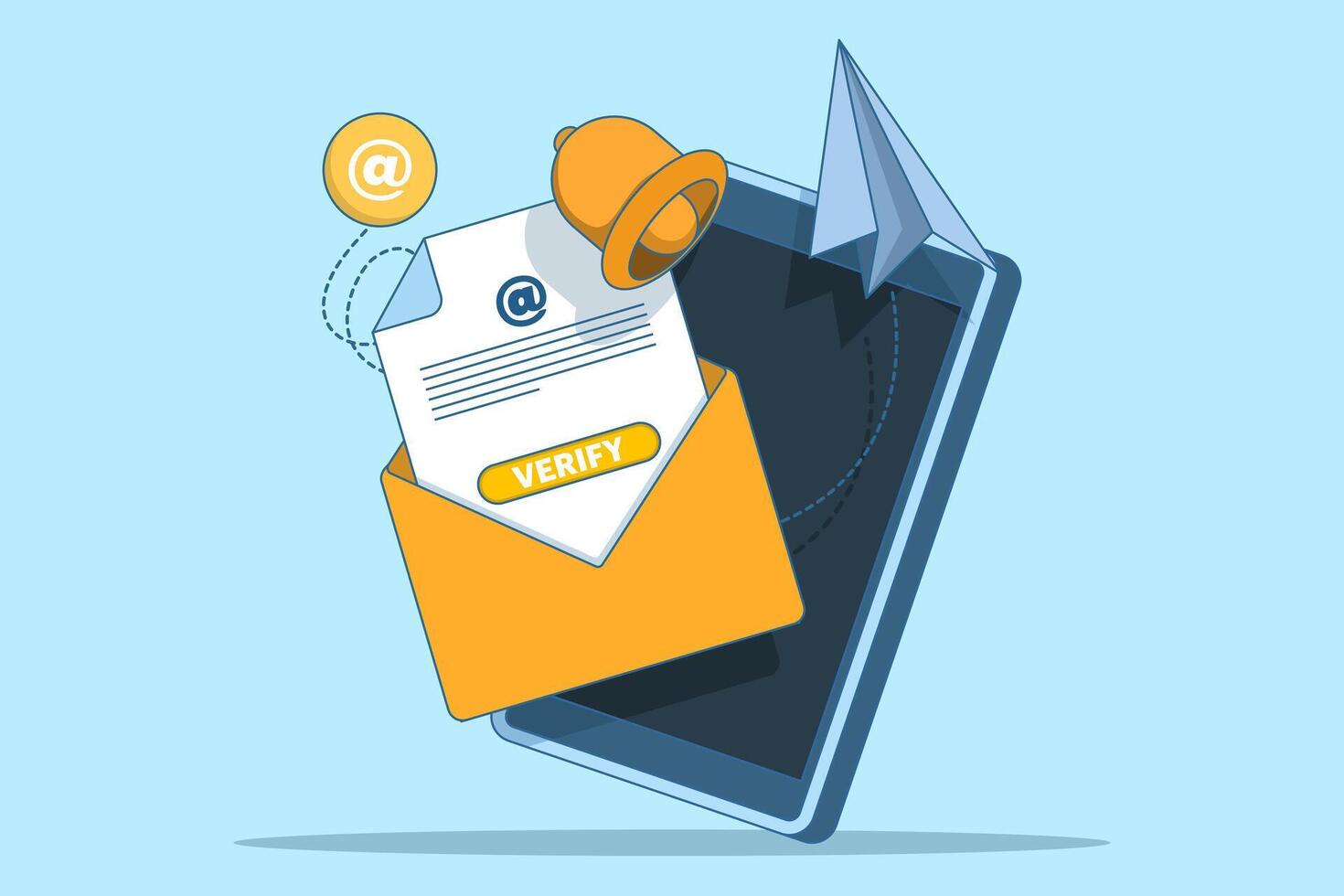 Email verification concept. receiving incoming email. Sending and receiving verification email. Can be used for web page, banner, mobile app. Flat illustration isolated on background. vector