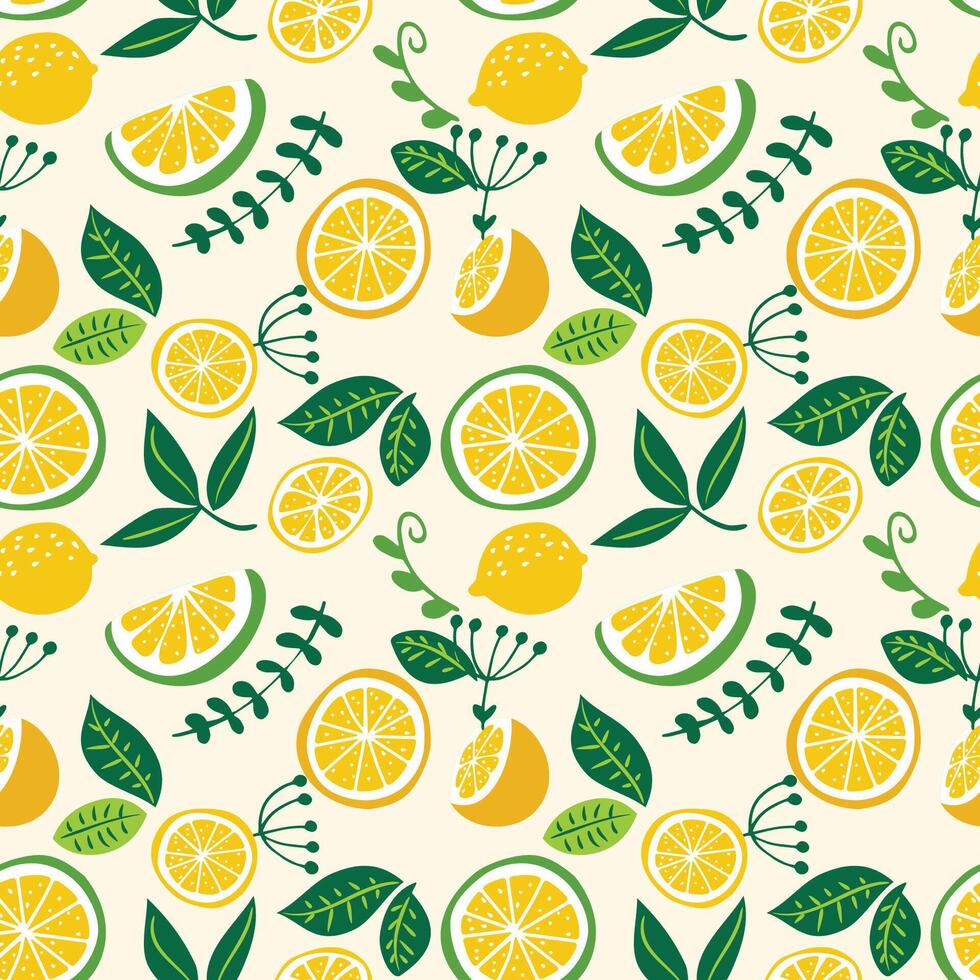 hand drawn flat lemon pattern vector