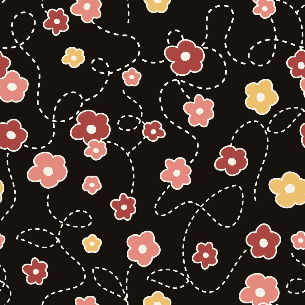 flat flower dotted line pattern vector