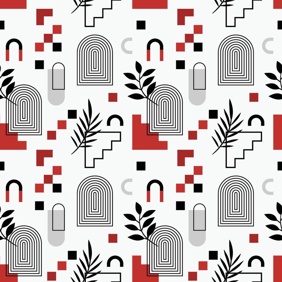 abstract aesthetic memphis leaves pattern vector