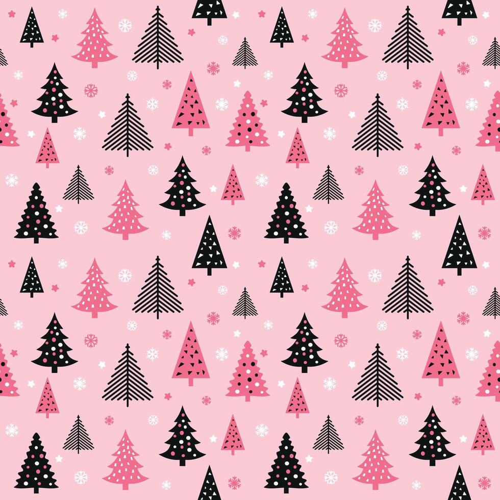 black and pink christmas tree pattern vector